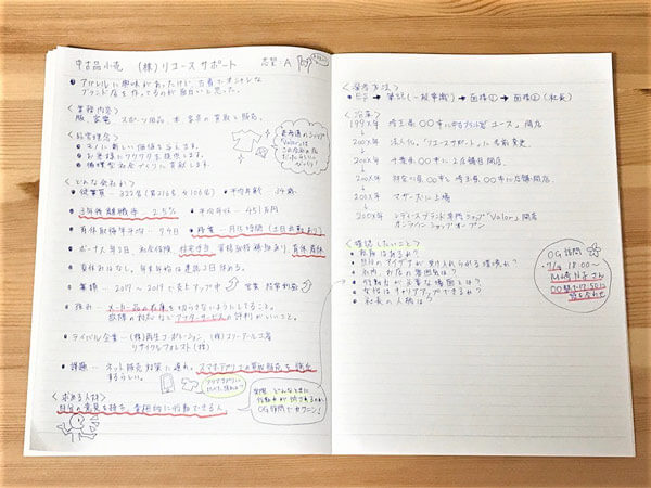 集めた情報をノートにまとめる
